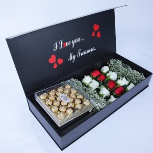 My Treasure with Ferrero Rocher by Black Tulip Flowers
