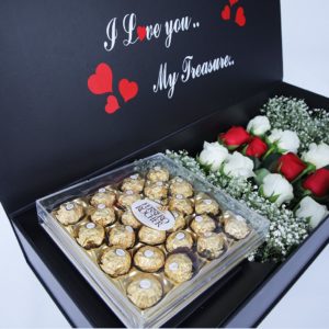 My Treasure with Ferrero Rocher by Black Tulip Flowers