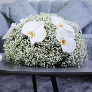 Pure White Duo flower centerpiece by Black Tulip Flowers