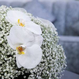 Pure White Duo flower centerpiece by Black Tulip Flowers