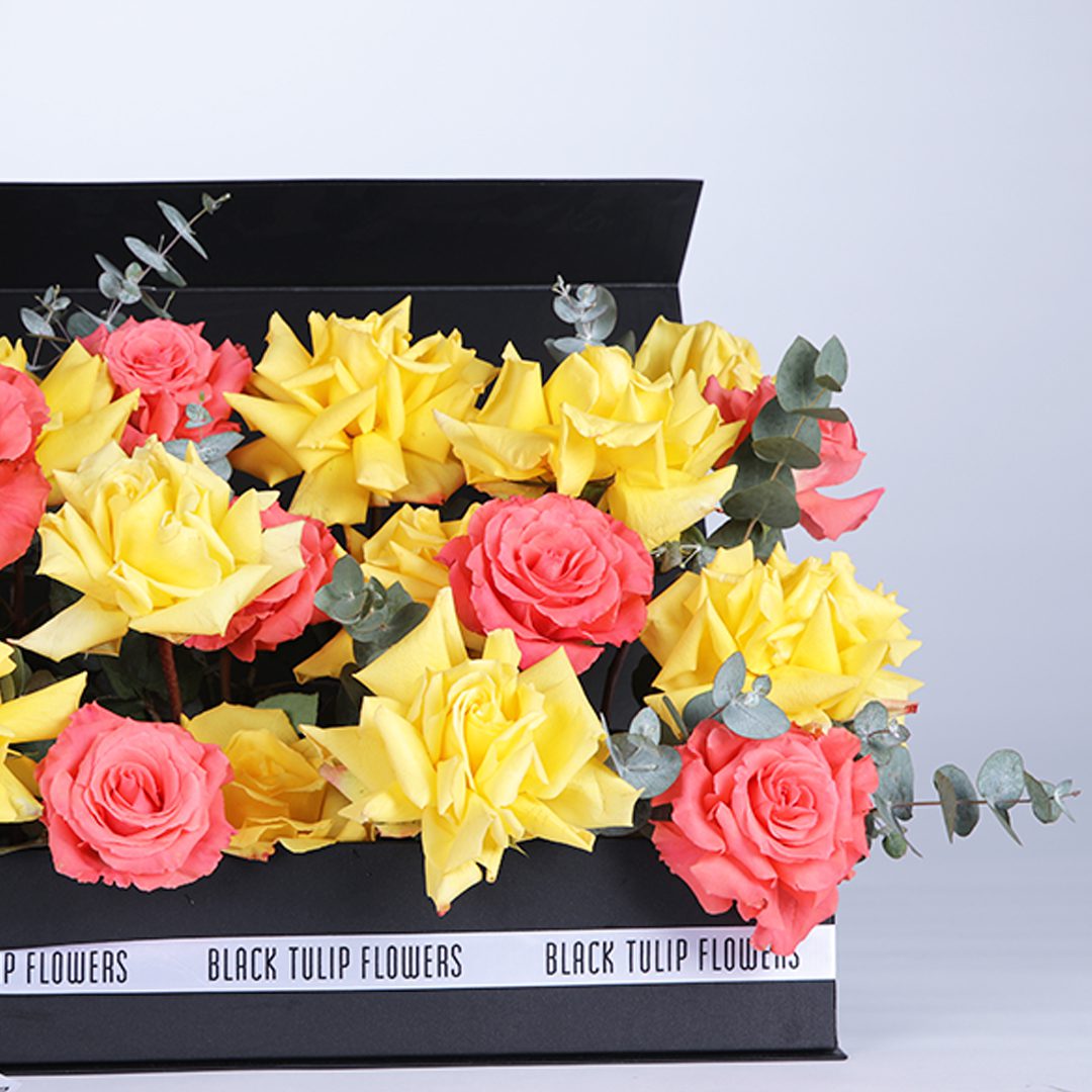 Sweet and Happy Surprise flower box by Black Tulip Flowers