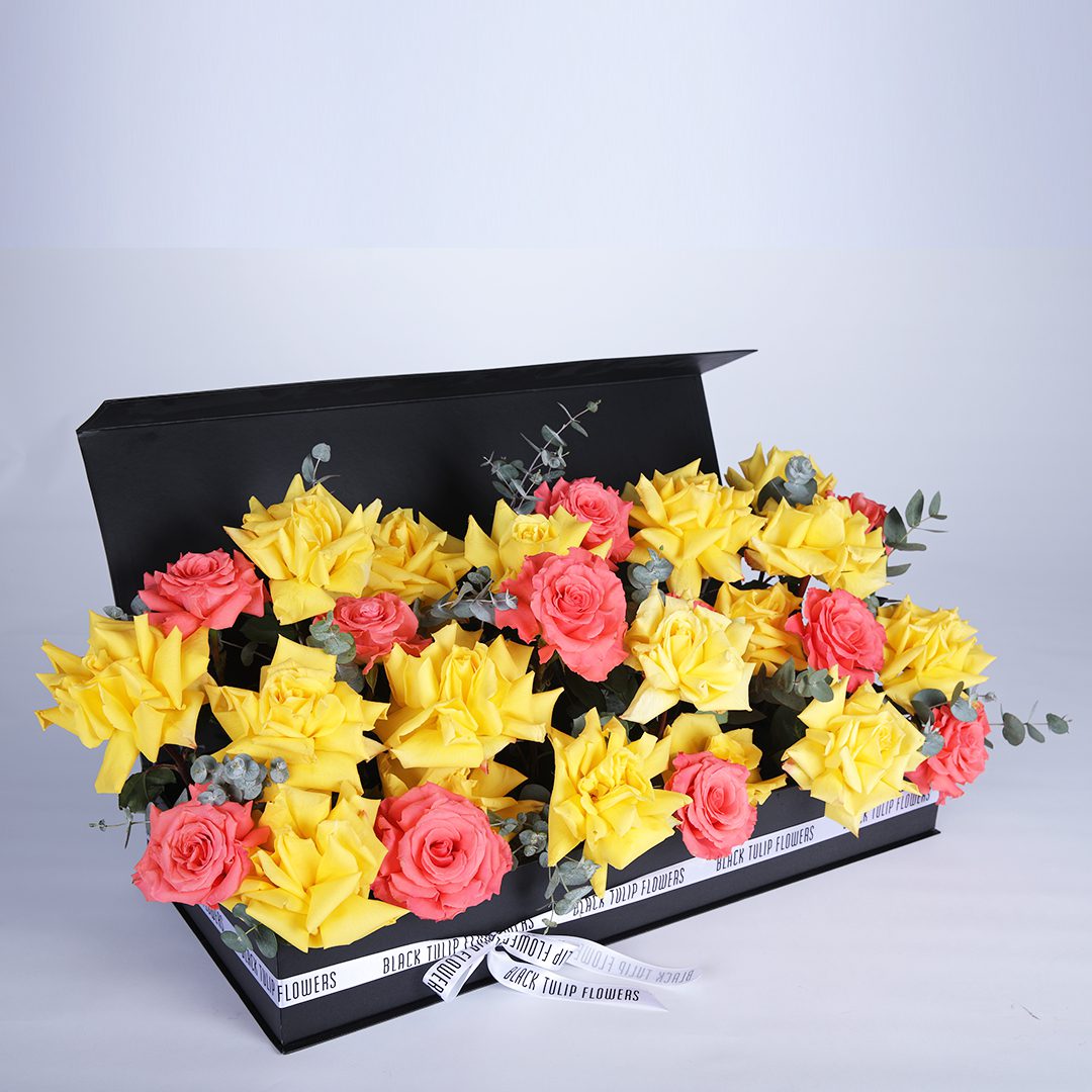 Sweet and Happy Surprise flower box by Black Tulip Flowers