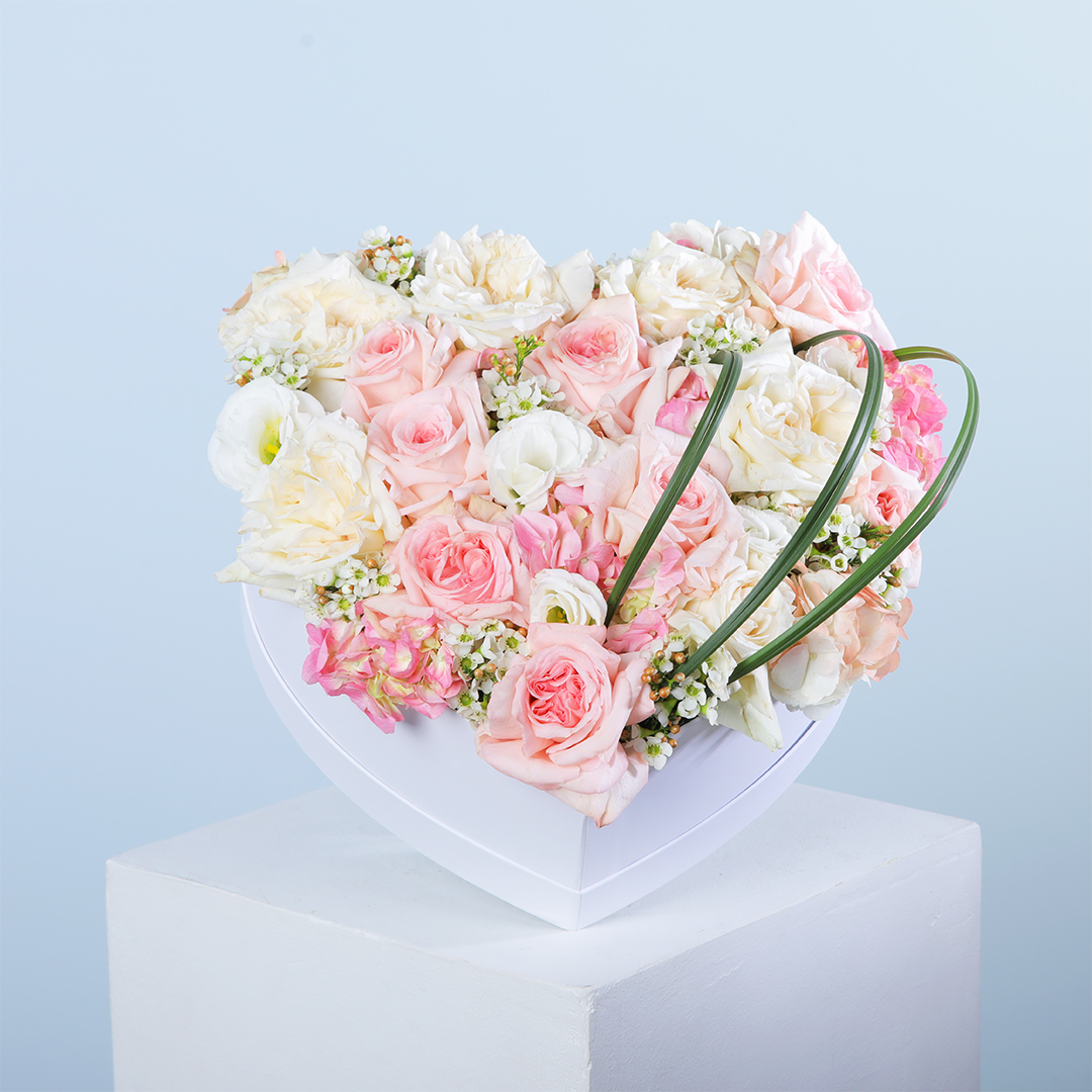 Lisianthus and Spray Roses Heart Box