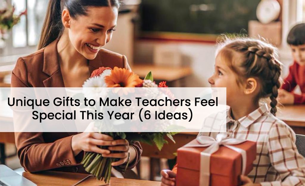 Kinder garden student offering flower bouquet to a female teacher