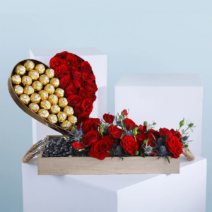 Flowers & Chocoltaes in heart shaped box