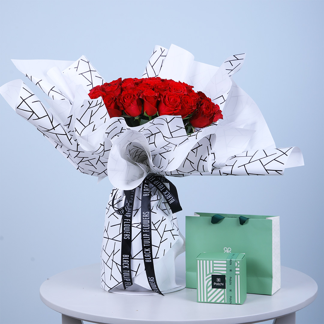 Chic 77 Roses Bouquet | Patchi Chocolate Combo Gift