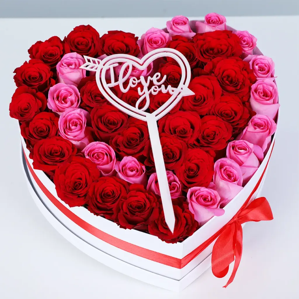 red pink roses heart