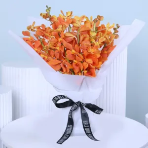 Bring a burst of sunshine to any occasion with our vibrant bouquet showcasing striking mokara orchids in warm, fiery orange hues perfect for expressing enthusiasm, celebrating joyful moments, or adding a touch of beauty to any space.