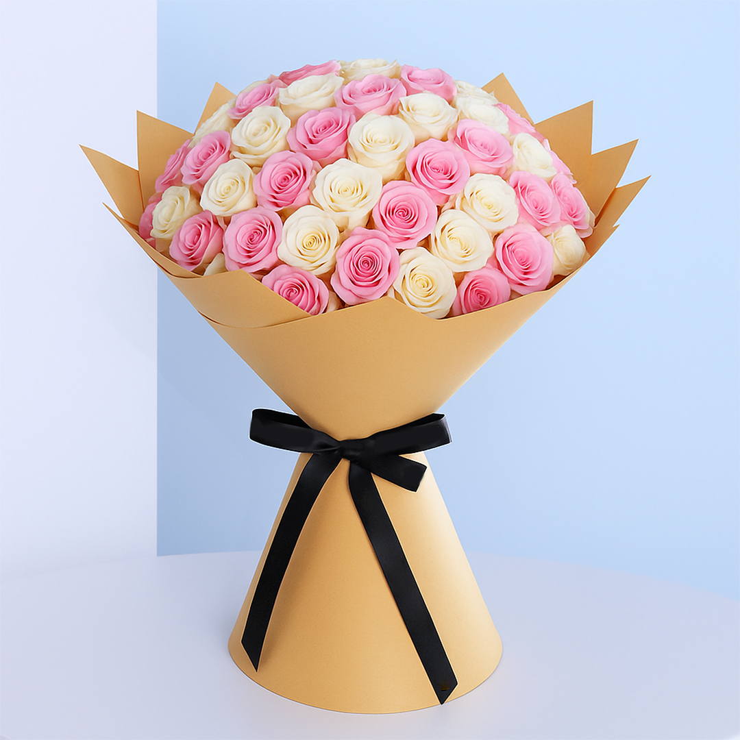 Pink and Half White Roses Bouquet | Buy Online