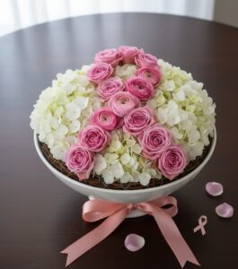 Breast cancer ribbon flower arrangement signature design 6 11zon e1759225398946