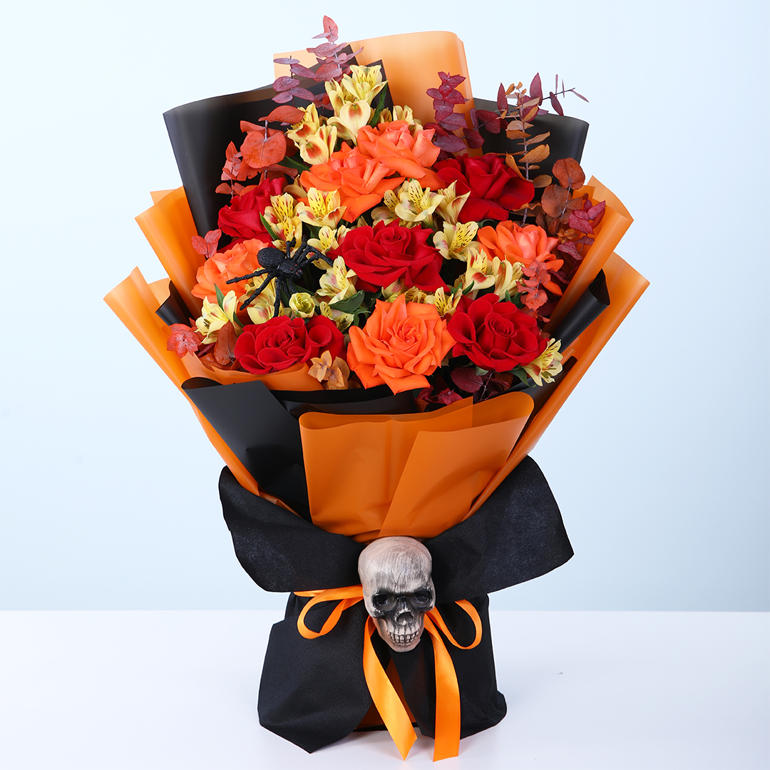 Haloween Roses Halloween Flower Bouquet | Orange & Red Roses