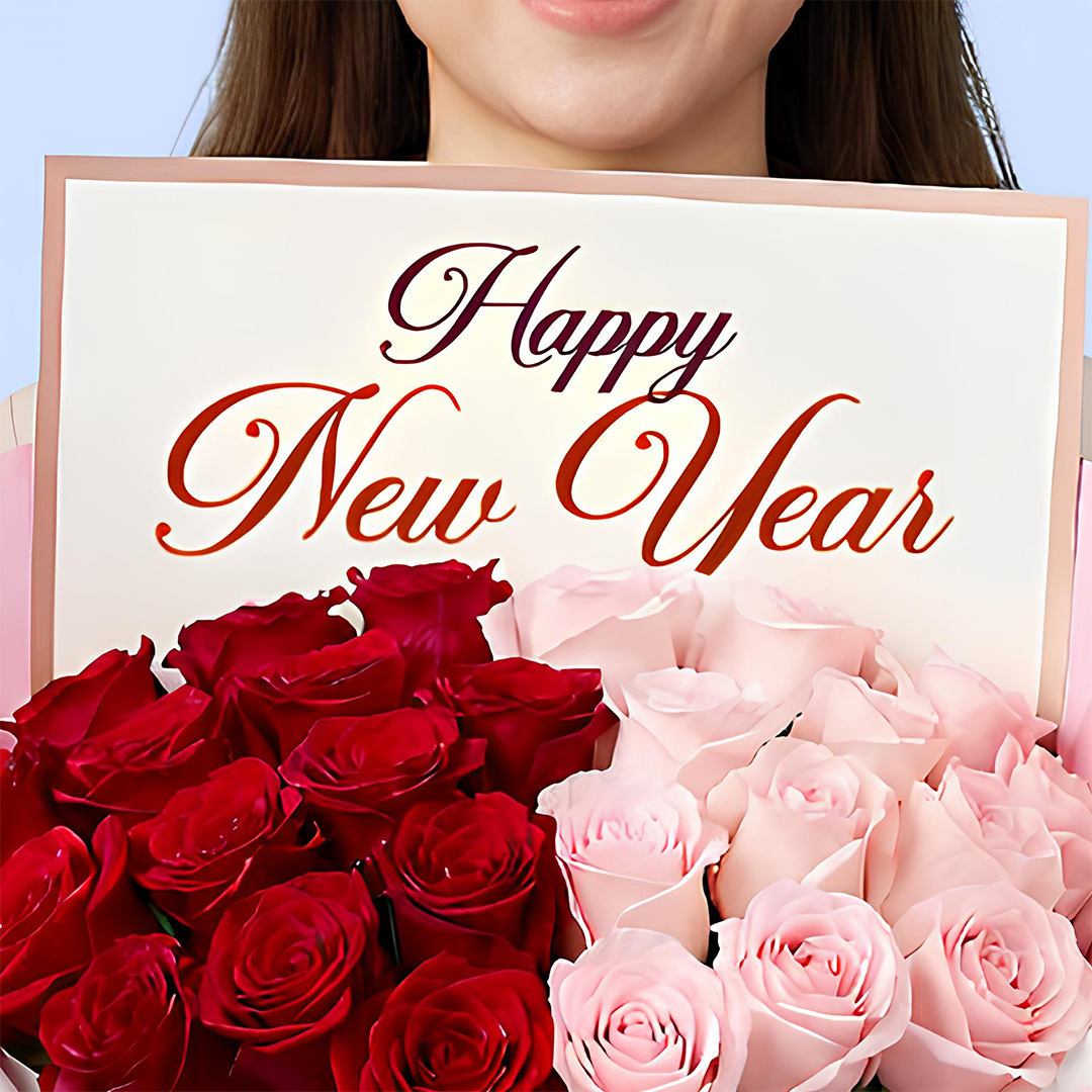 New Year Rose Bouquet | Red & Pink Roses for New Year Gifts