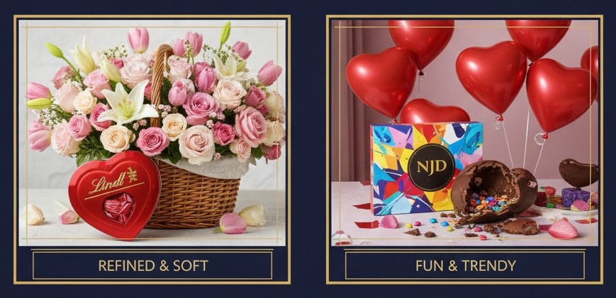 Best-selling Valentine’s Day gift combos in the UAE combining chocolates with fresh flowers.