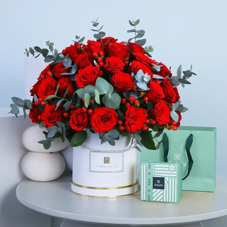 Whitebox with flowers patchi chocolates