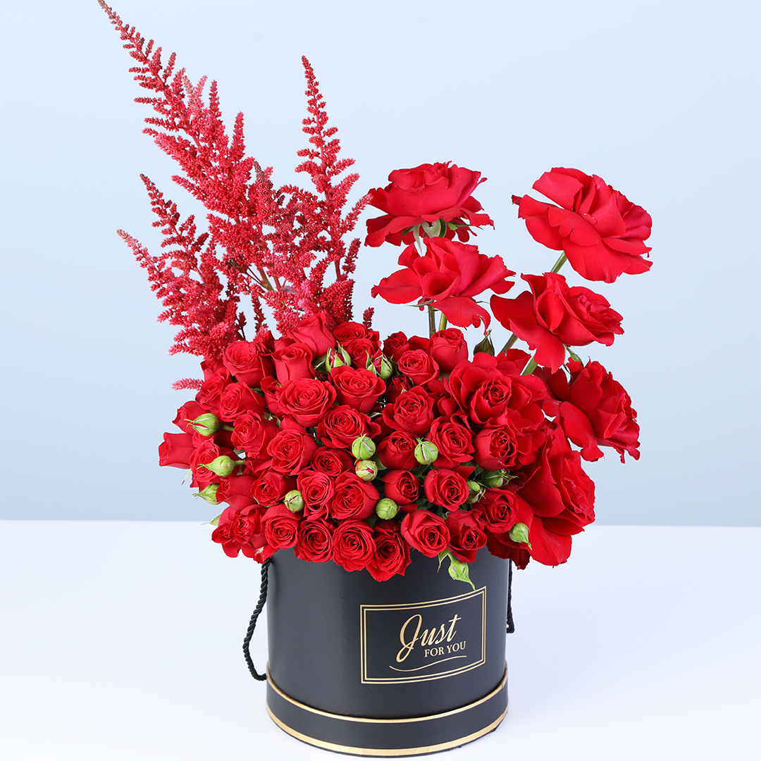 Red Roses box with Teddy Bear Keepsake