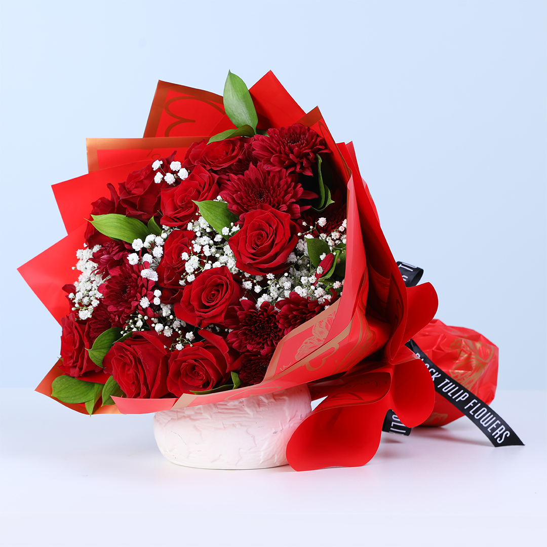 Red Roses & Baby's Breath Royal Love Bouquet