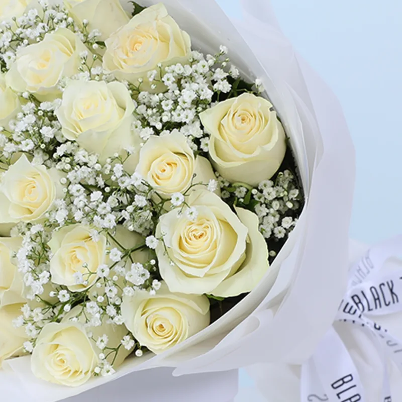 frosted white rose bouquet 04