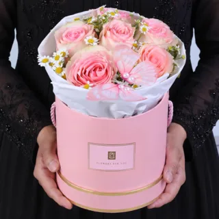 Elegant Pink Rose Butterfly Arrangement