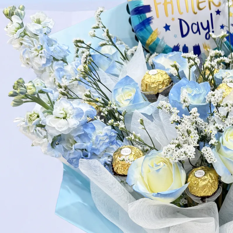 rose-delphinium-chocolate-bouquet-with-balloon_03 rose delphinium chocolate bouquet with balloon 03